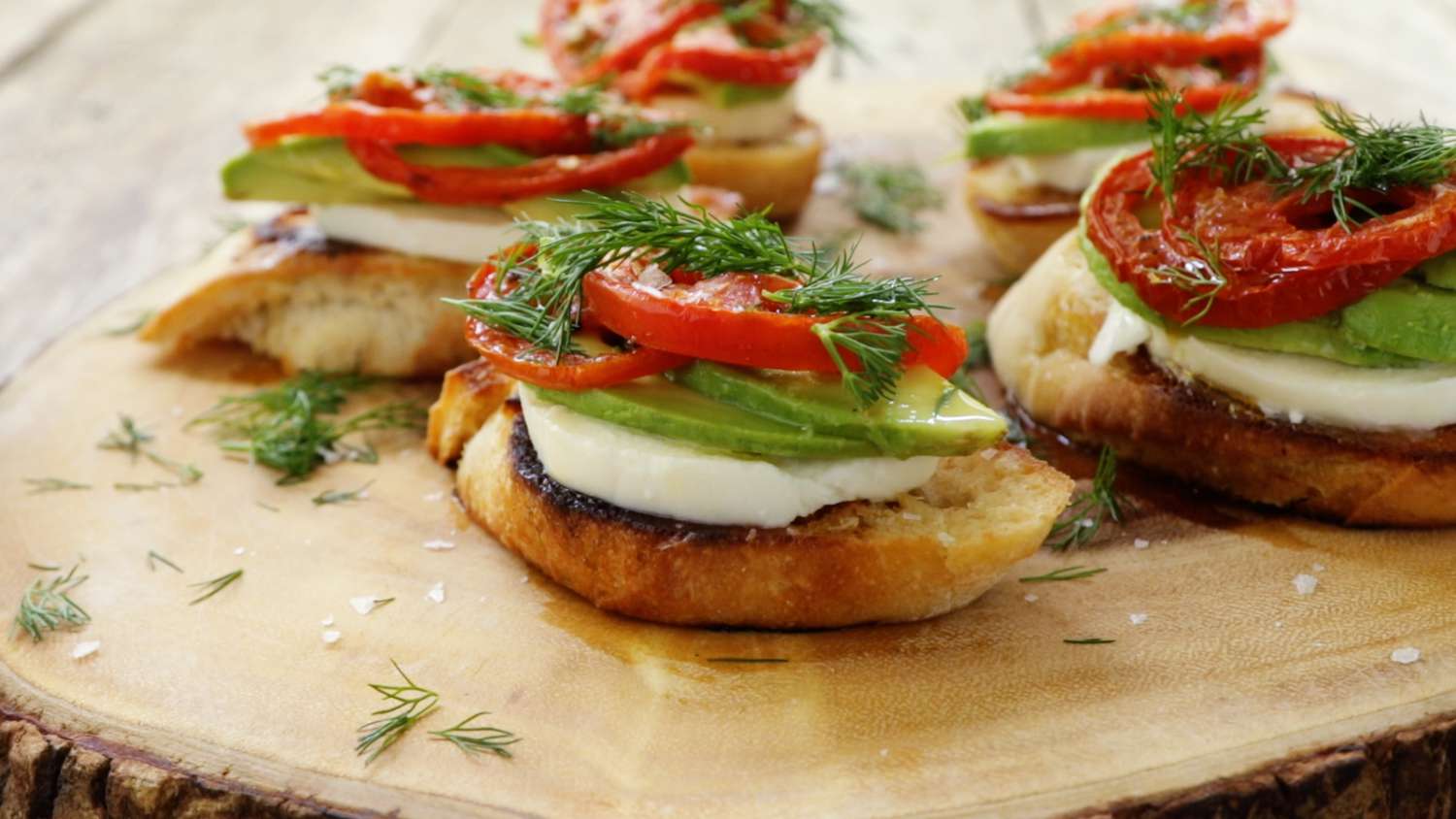 Tomato Avocado Mozzarella Crostini
