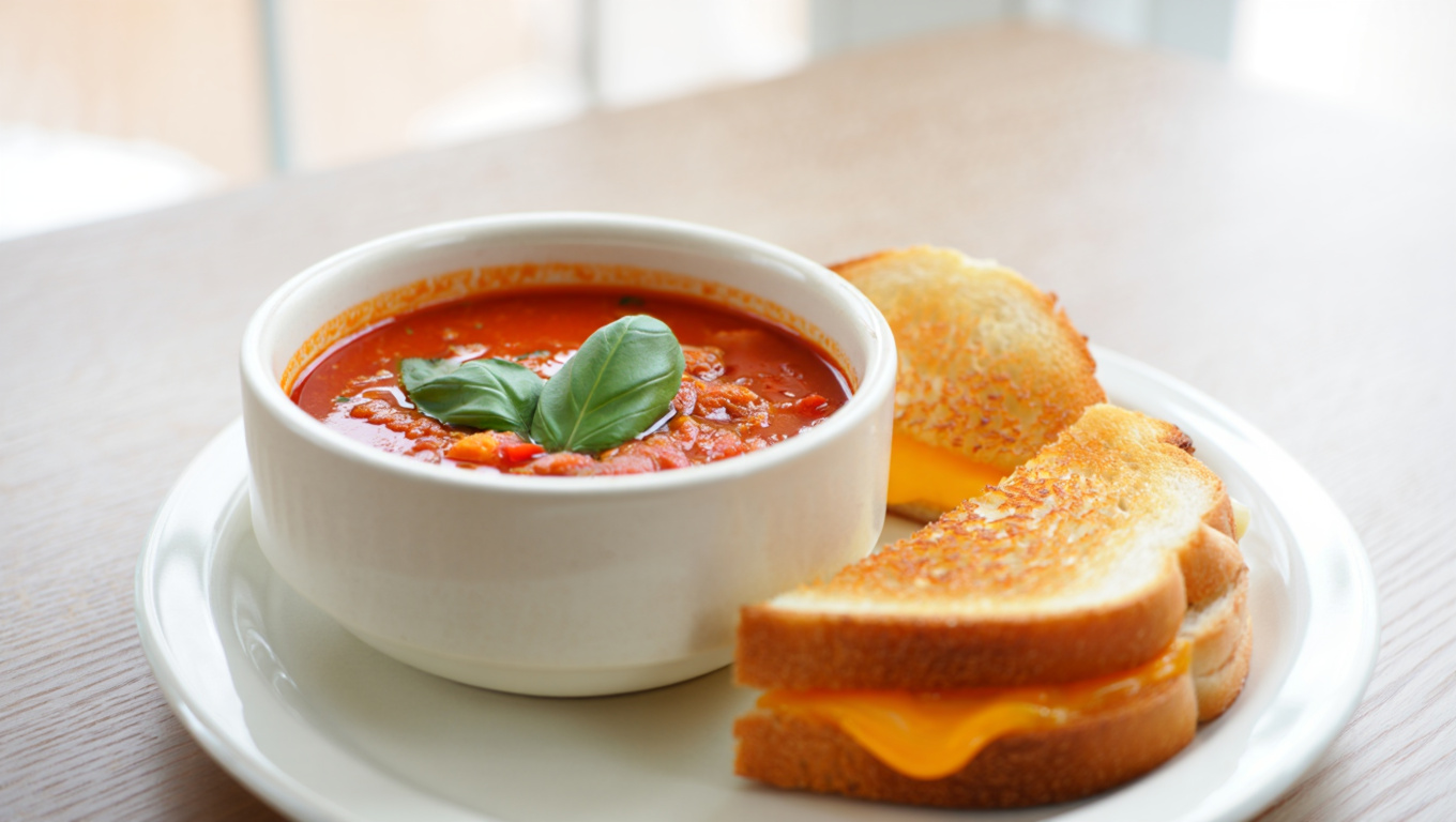 Tomato Basil Soup with Grilled Cheese