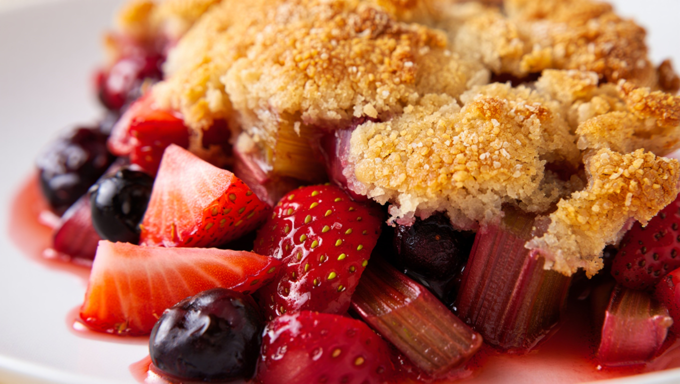 Triple Berry Rhubarb Cobbler