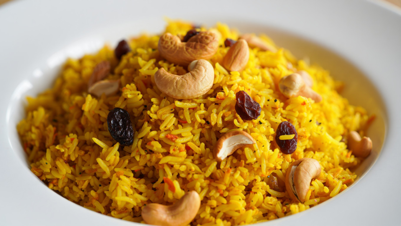 Turmeric Rice with Cashews and Raisins