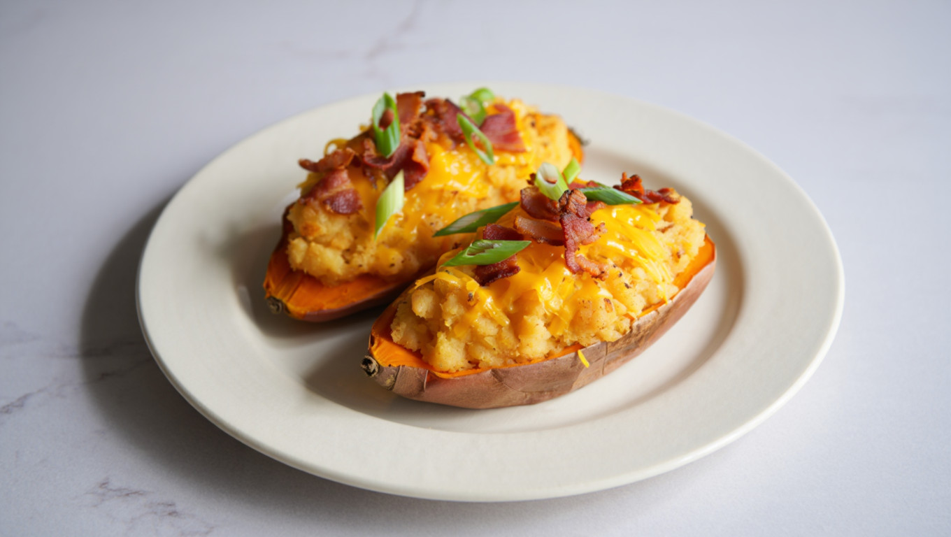 Twice-Baked Sweet Potatoes with Bacon