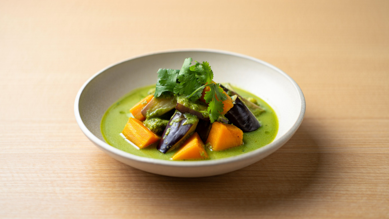 Vegan Green Curry with Sweet Potato and Eggplant