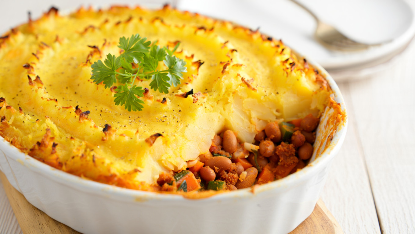 Vegetable Shepherd's Pie with Spiced Beans
