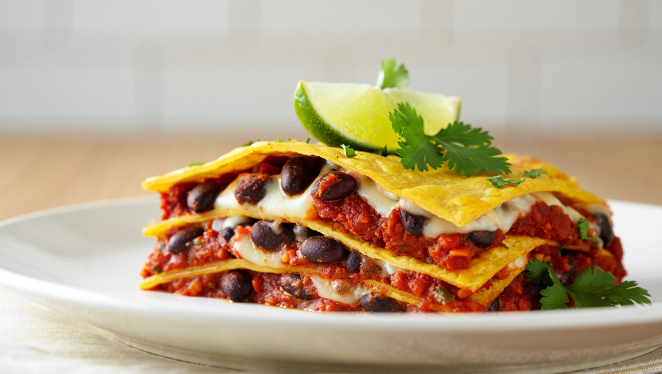 Vegetarian Black Bean and Corn Tortilla Lasagna