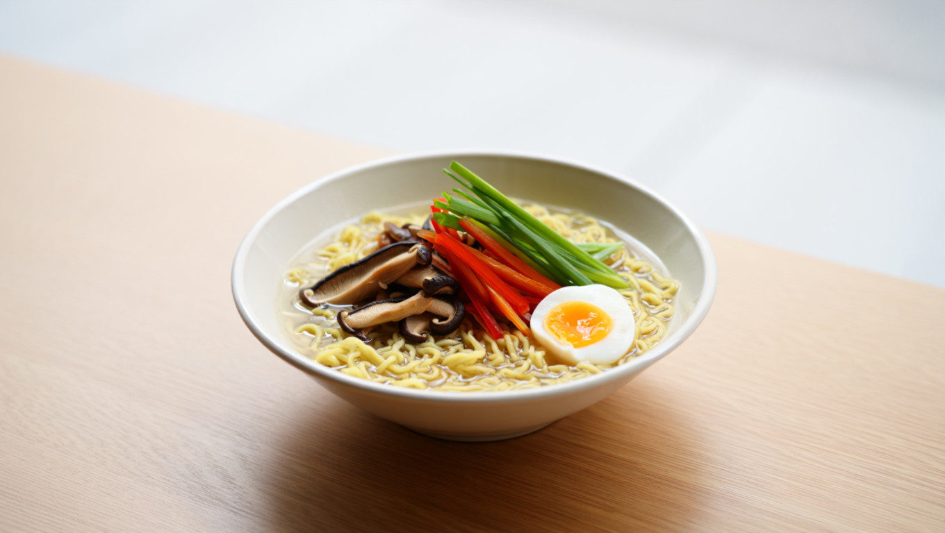 Vegetarian Ramen with Mushrooms and Peppers