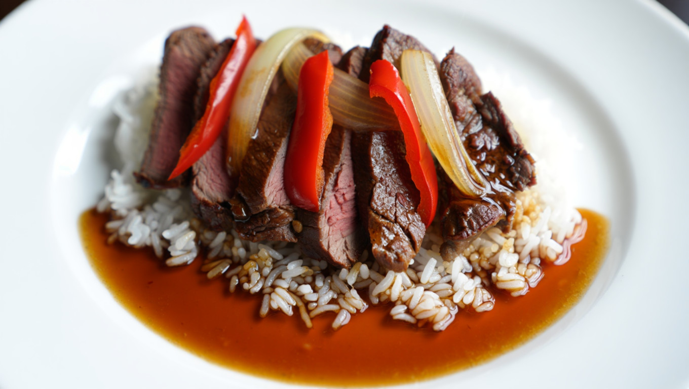 Venison Steak with Peppers and Rice