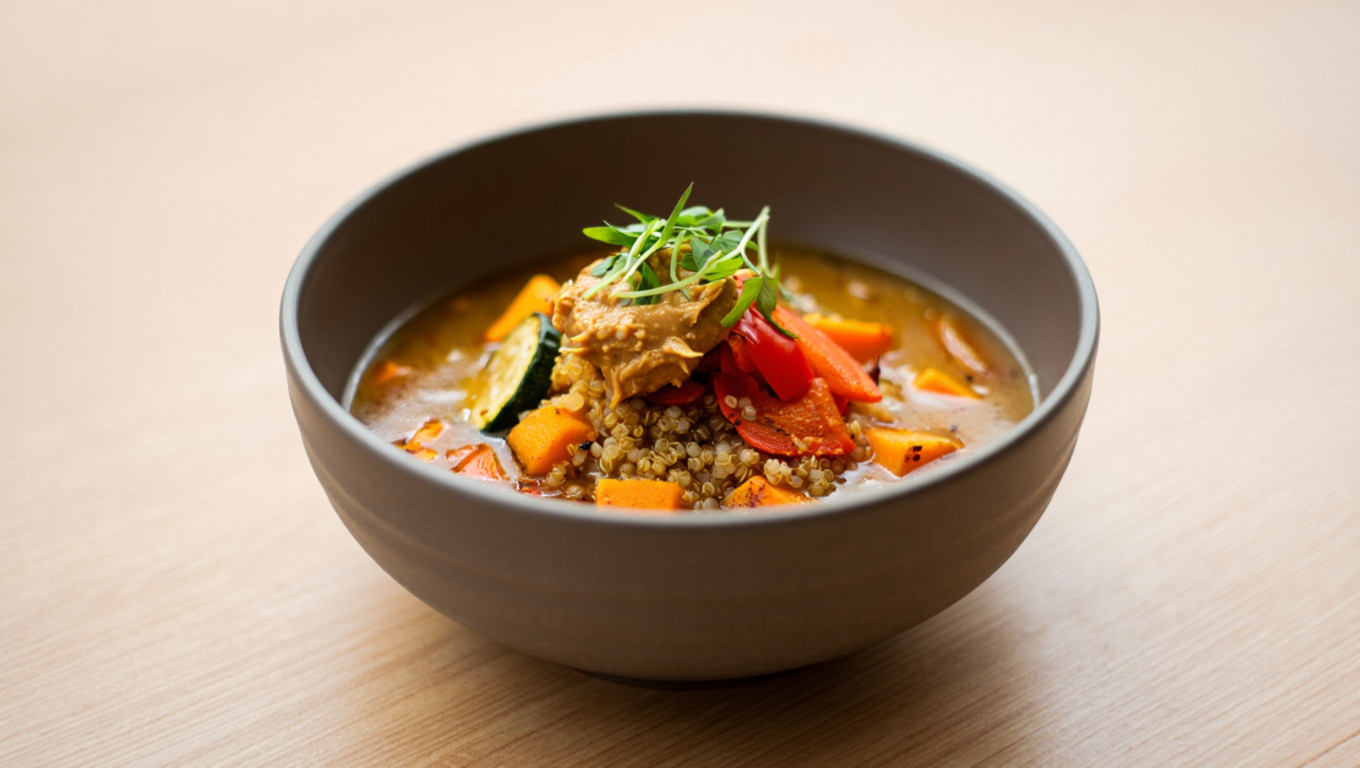 Vibrant African Quinoa Soup with Roasted Veggies
