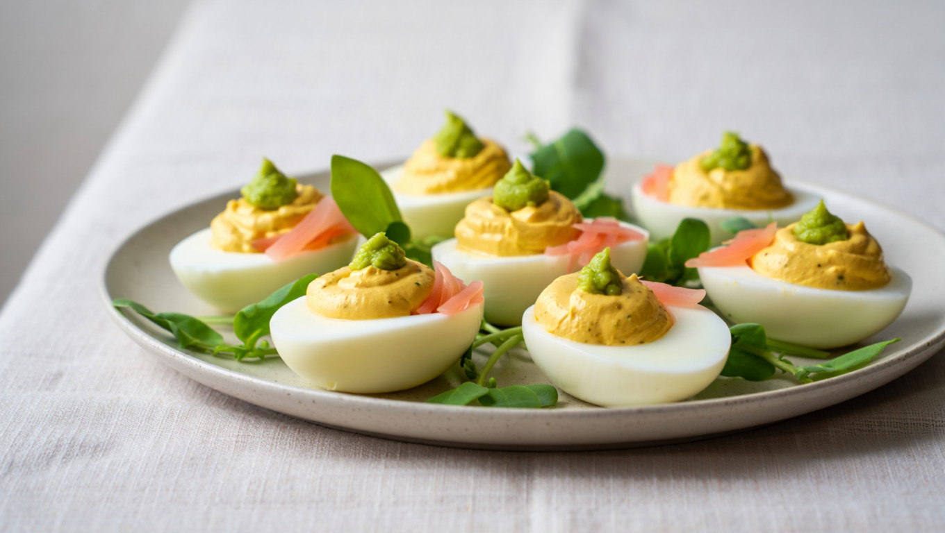 Wasabi Deviled Eggs with Pickled Ginger